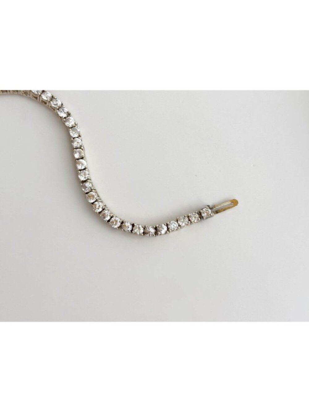 Cubic Zirconia Gemstone Accented Minimalist Vintage Silver Toned Tennis Bracelet